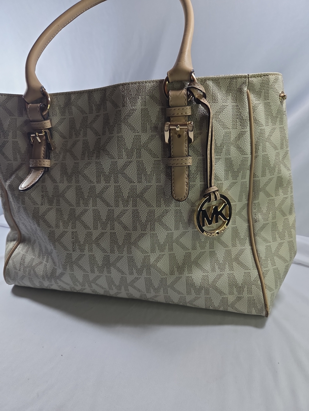 Michael Kors Cream & Tan MK Logo Tote - Picture 7 of 15